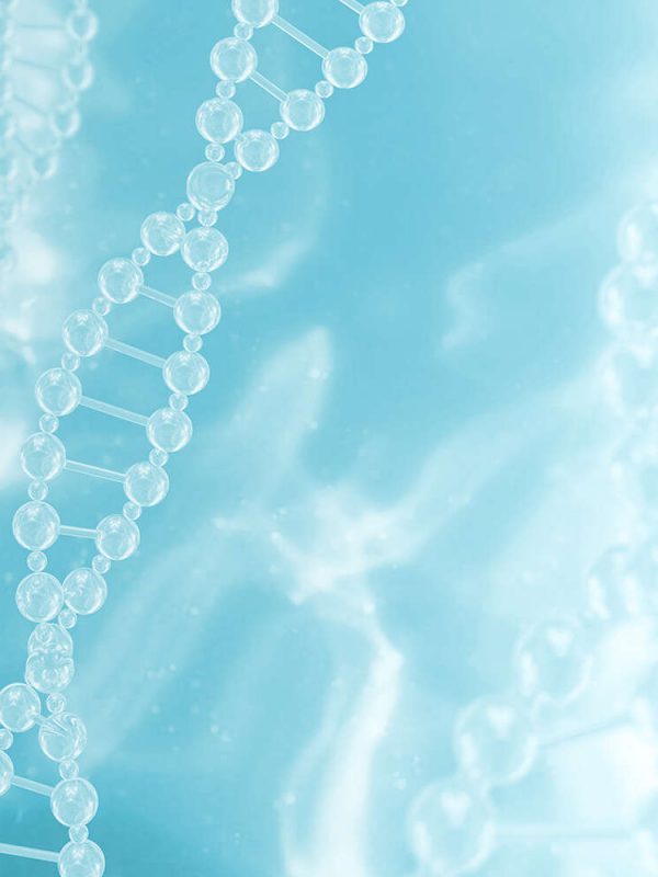Transparent chromosome on blue abstract background, Blur Foreground and background. 3d rendering